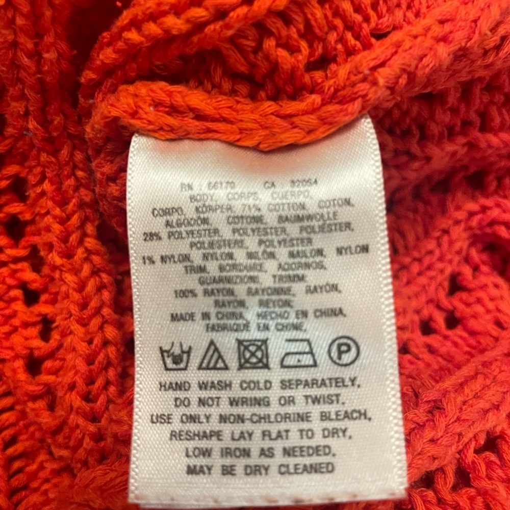 Anthropologie MOTH Chunky Cable knit red/orange Zip 3/4 Sleeve Sweater Size L - Picture 8 of 9